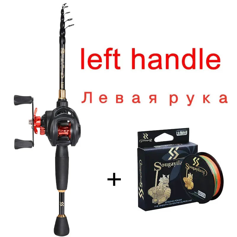 Sougayilang 1.8-2.4m Casting Fishing Combo Telescopic Fishing Rod and 7.2:1 High Speed Fishing Reel with 150M Line Pesca
