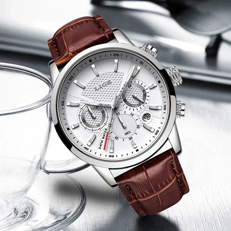 LIGE 2025 Watch Men Fashion Sports Quartz Clocks Mens Watches Top Brand Leather Military Waterproof Date Watch
