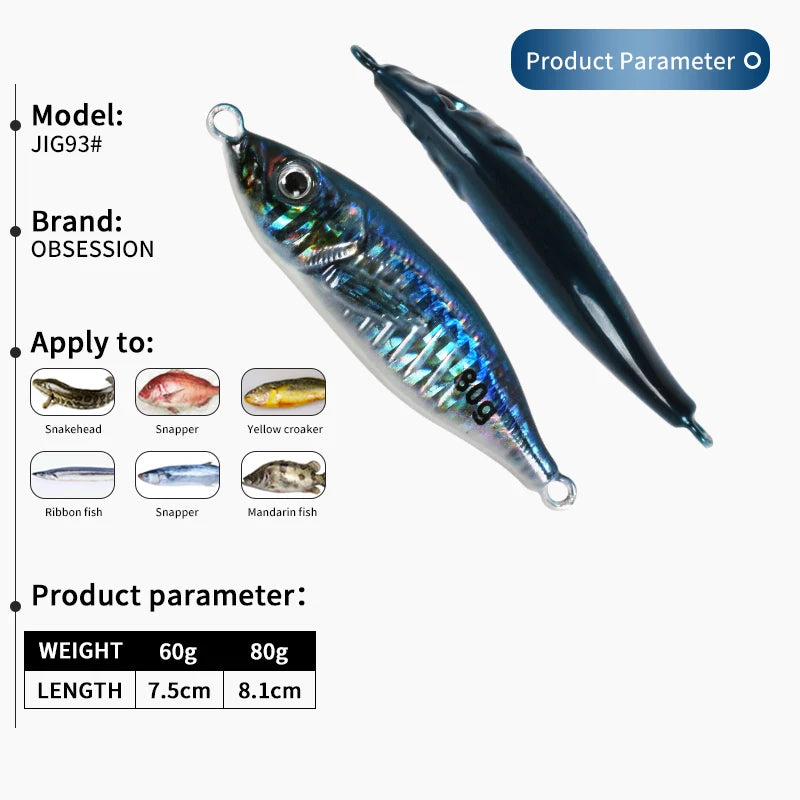 30g 40g 60g 80g Metal Jig Little Jack Fishing Lure Micro Jigging Lure 3D Print Slow Shore Casting Spoon Bait With Assist Hooks