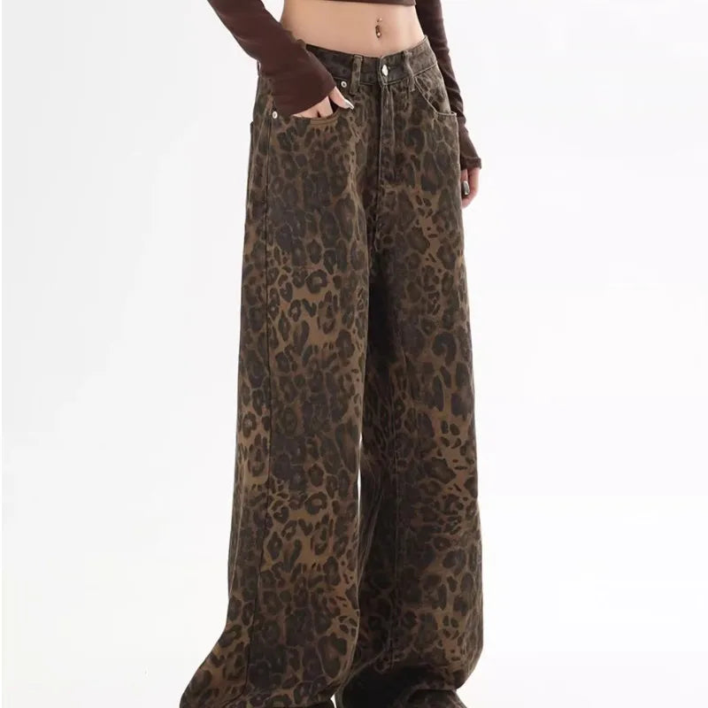 American Vintage Leopard Print Jeans For Women - Cozy Warm