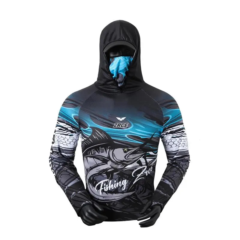 MarinPro Fishing Long Sleeve Hooded UV Shirt - Zip Mask