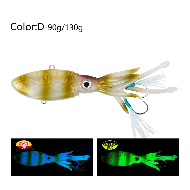 90g 130g Luminous UV TPR Octopus Squid Skirt Sea Saltwater With Assist Hook Jigging Fishing Soft Lures Bait
