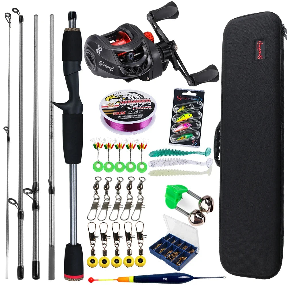 Baitcasting Fishing Rod and Reel Combo 5 Section Fishing Rod and 7.2:1 Gear Ratio Reel Full Kit forSport Fishing
