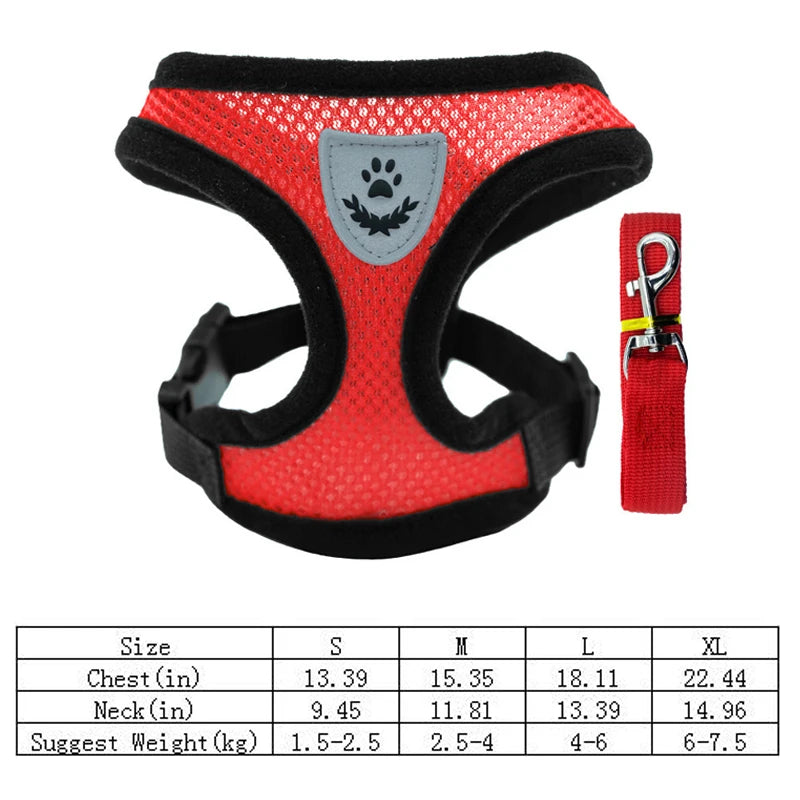 Harness Vest Walking Lead Leash For Puppy dog Collar Polyester Adjustable Mesh Dog or Cat Harness For Small Medium Pets