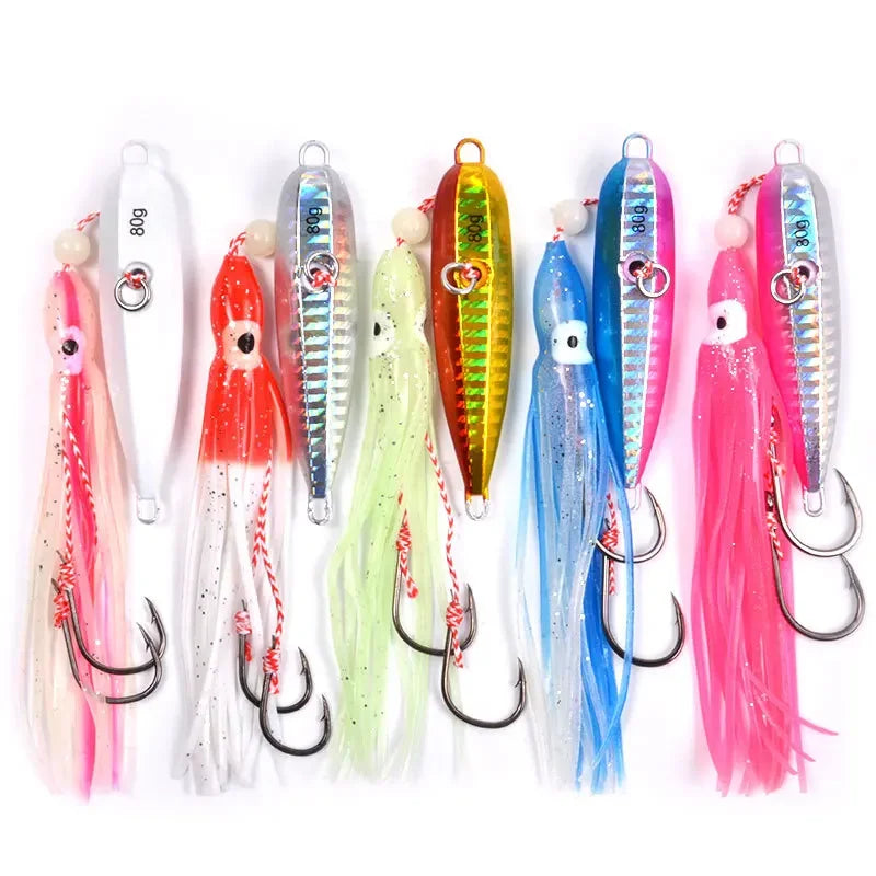 1Pcs Inchiku Jig Lures 40g-200g Slow Metal Jig Luminous Squid Hook Sinking Saltwater Spinning Fishing for Marlin Snapper Grouper