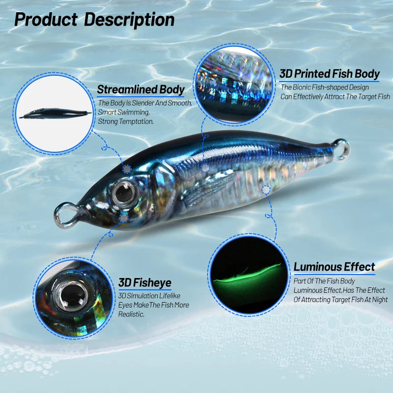 30g 40g 60g 80g Metal Jig Little Jack Fishing Lure Micro Jigging Lure 3D Print Slow Shore Casting Spoon Bait With Assist Hooks