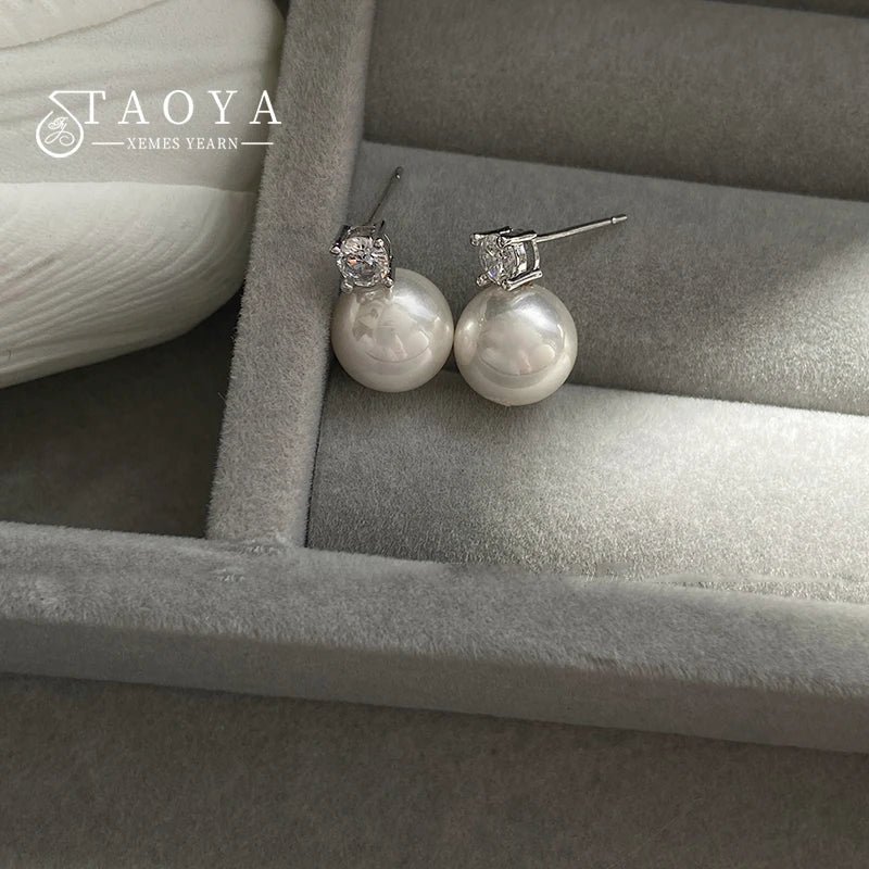 Women’s Round Pearl Pendant Stud Earrings Elegant Accessories for Daily Wear