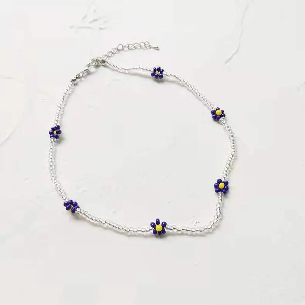 Fashion Beach Daisy Jewelry Gift Short Lovely Clavicle Necklace Flowers Beaded Necklace Bohemia Choker Women Necklace