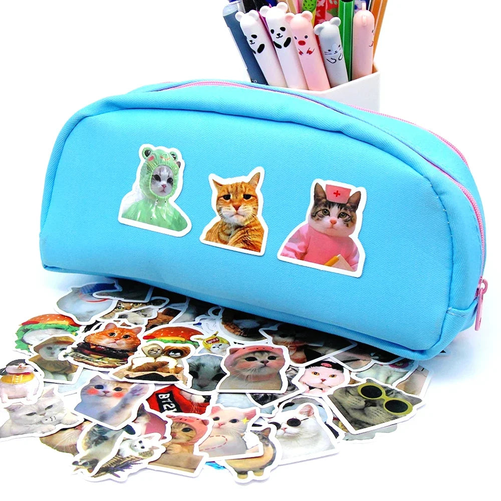 50/100pcs Funny Cat Stickers Cartoon Cute Decals Toy Stationery Guitar Phone Bicycle Laptop Luggage Car Graffiti Kids Sticker