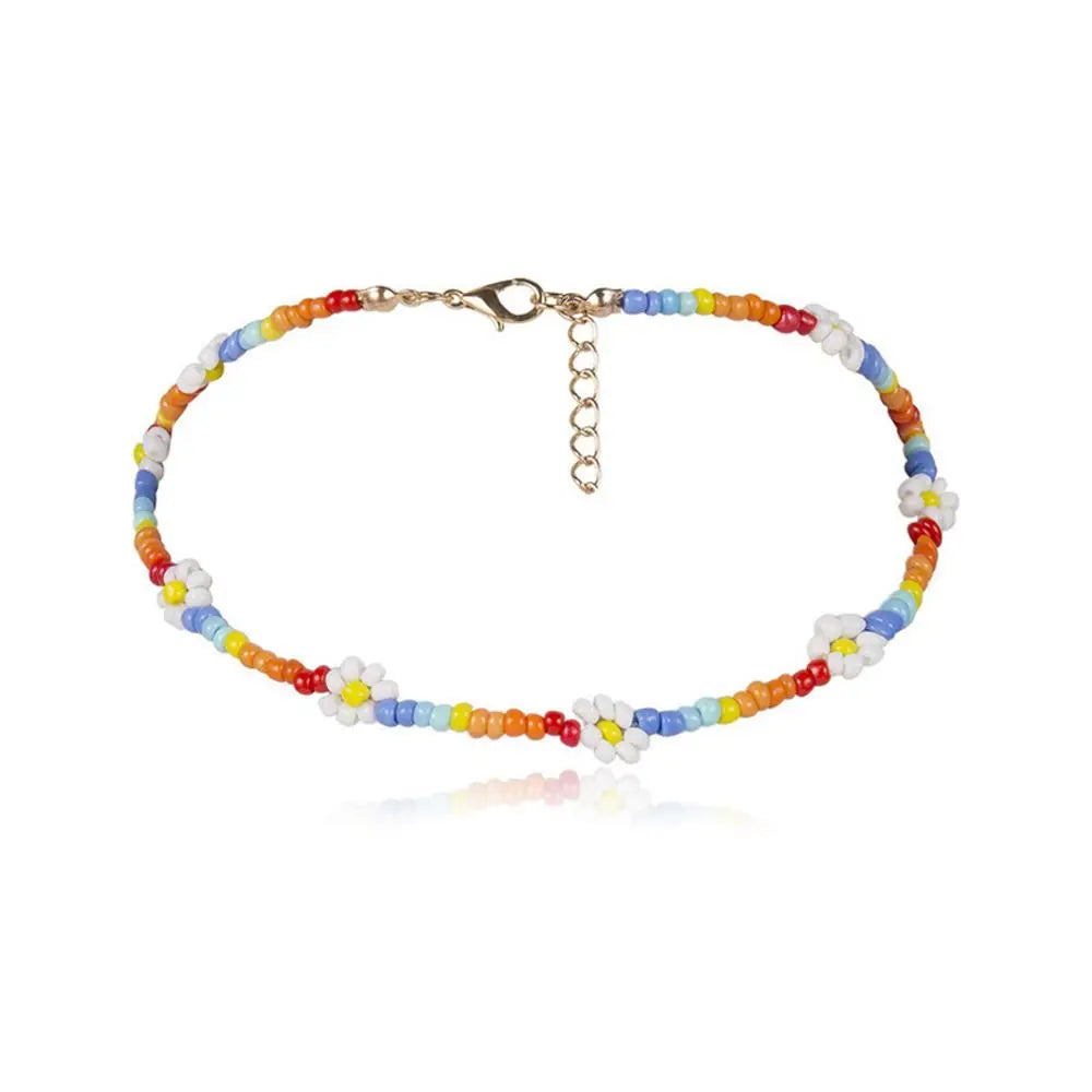 Fashion Beach Daisy Jewelry Gift Short Lovely Clavicle Necklace Flowers Beaded Necklace Bohemia Choker Women Necklace