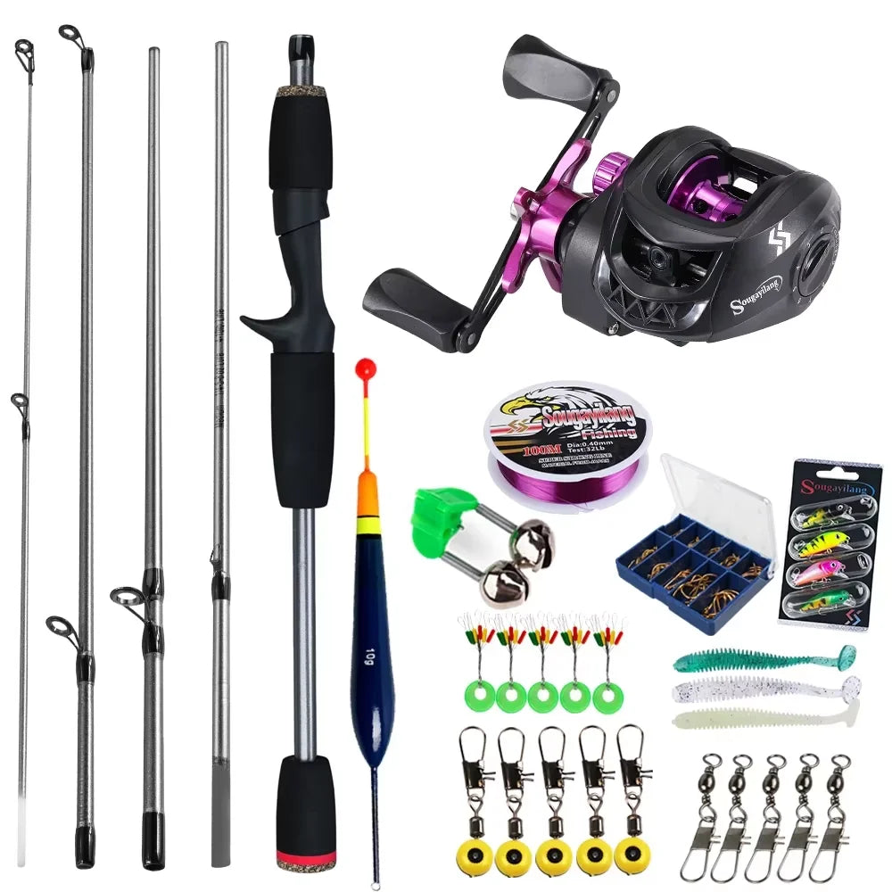 Baitcasting Fishing Rod and Reel Combo 5 Section Fishing Rod and 7.2:1 Gear Ratio Reel Full Kit forSport Fishing