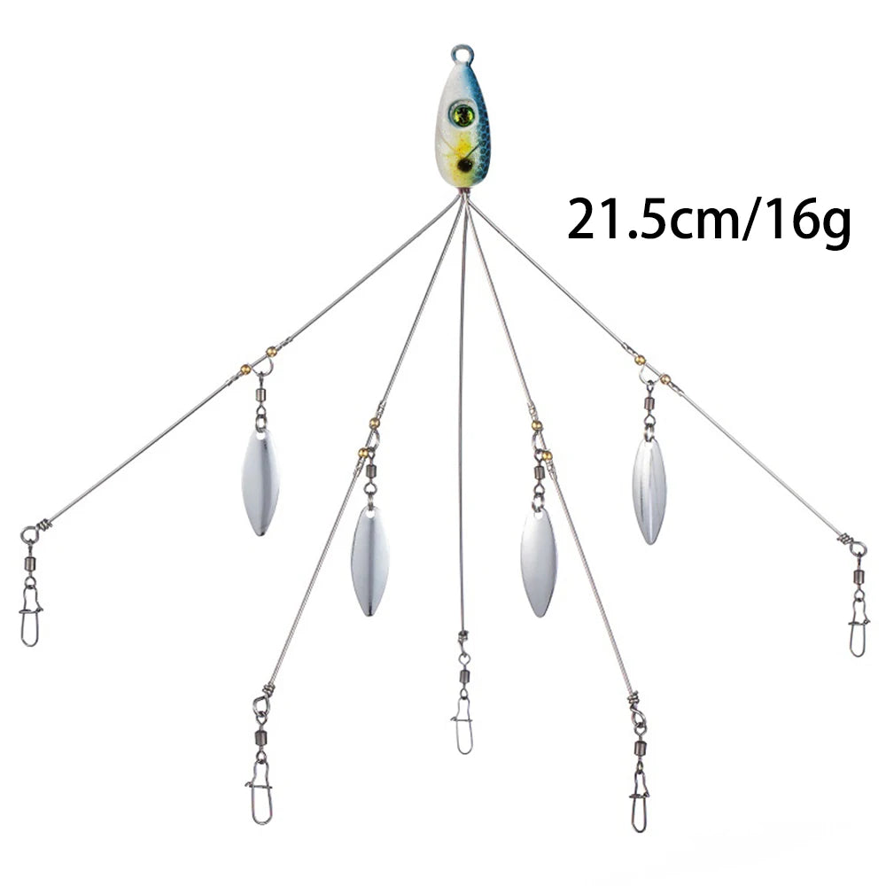 Umbrella Fishing lure Rig 5 Arms Alabama Rig Head Swimming Bait Bass Fishing Group Lure Snap Swivel Spinner, 18g