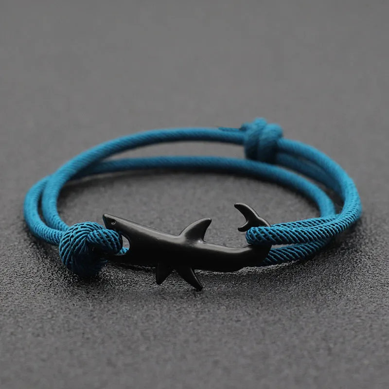 Noter New Shark Bracelet Unisex Double Layer Adjustable 3mm Cord Chain Braclet Beach Jewelry Accessories Surfer Bracelet.
