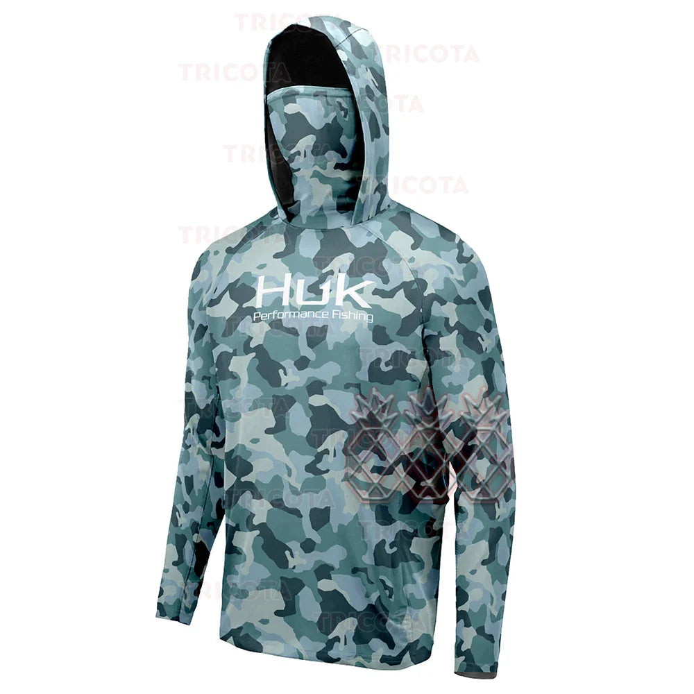 Huk Fishing Shirts Men Long Sleeve Hooded UPF - Breathable