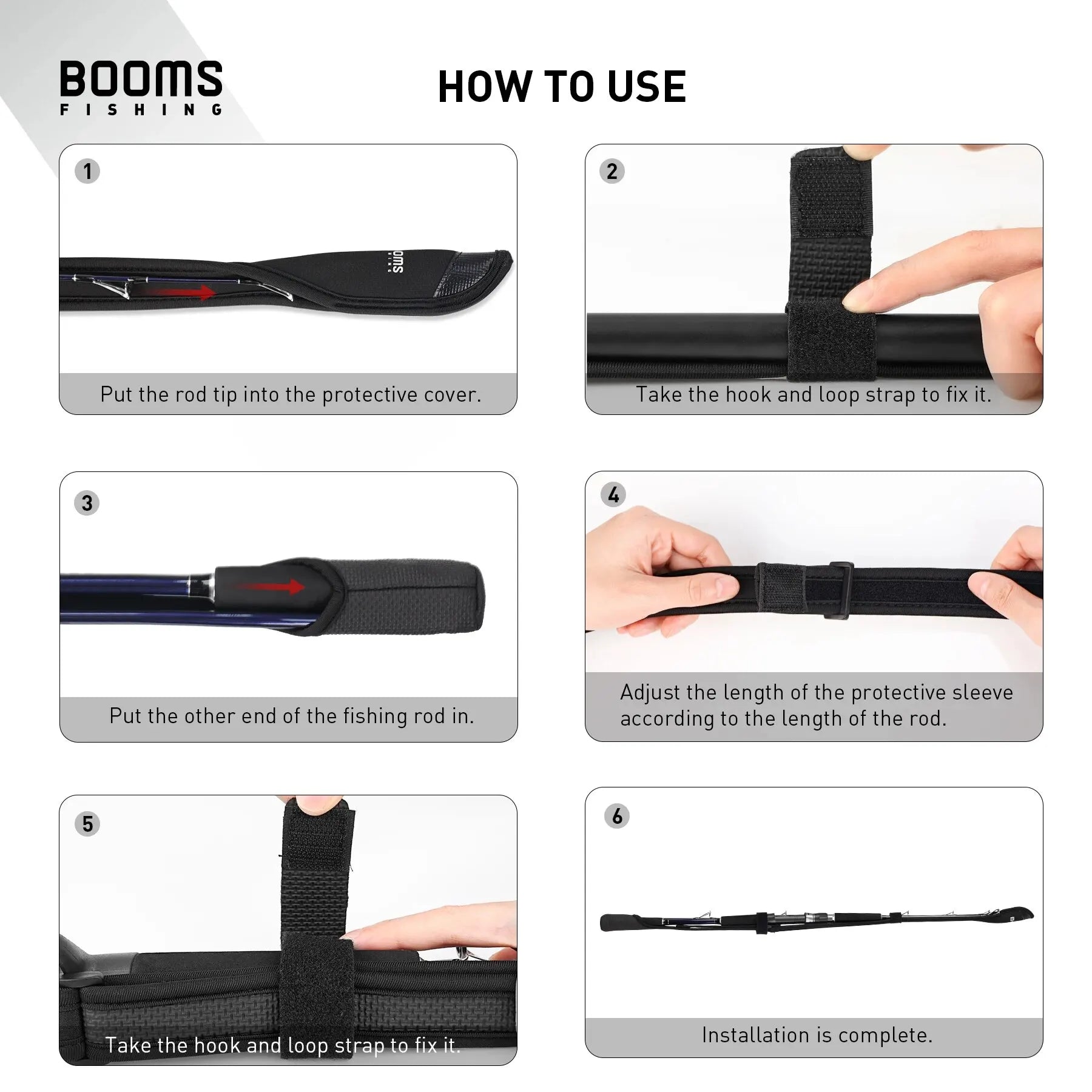 Booms Fishing RS6 Rod Protective Sheath Case Fly Fishing Rods Cover Pole Bag Holder Belt Straps Wrap Portable Tools Accessories