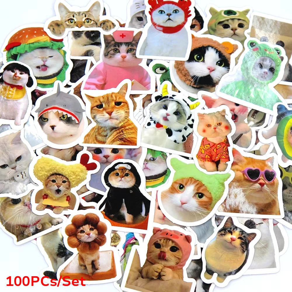 50/100pcs Funny Cat Stickers Cartoon Cute Decals Toy Stationery Guitar Phone Bicycle Laptop Luggage Car Graffiti Kids Sticker