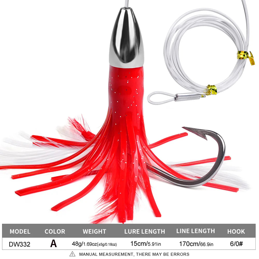 Saltwater Trolling Lures Deep-Sea Fishing Squid Skirts Ideal for Marlin, Tuna, Dodos, Shark Big Game 1pc 15cm 48g