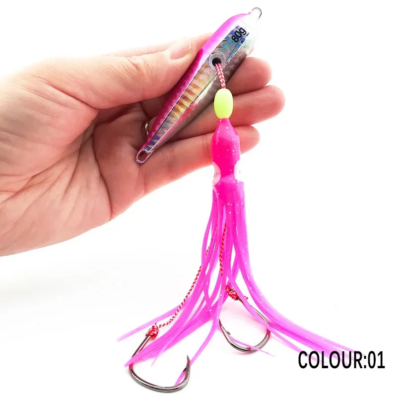 1Pcs Inchiku Jig Lures 40g-200g Slow Metal Jig Luminous Squid Hook Sinking Saltwater Spinning Fishing for Marlin Snapper Grouper