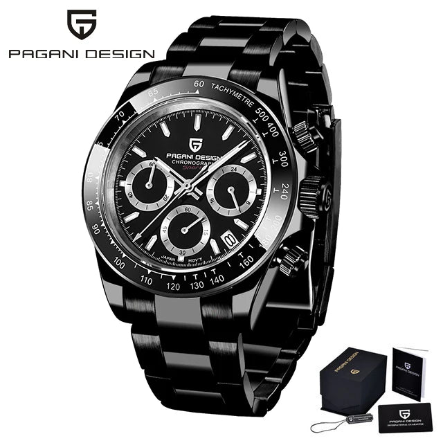 PAGANI DESIGN Men's Quartz Watches Sapphire Retro Chronograph Stainless Steel Waterproof Watch 40mm New V2