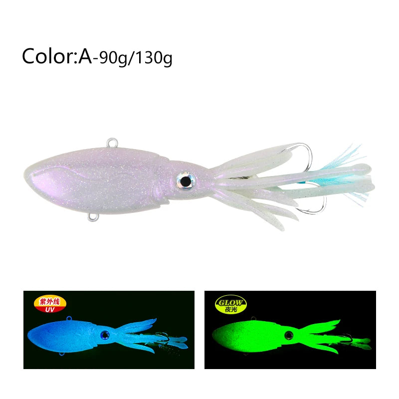90g 130g Luminous UV TPR Octopus Squid Skirt Sea Saltwater With Assist Hook Jigging Fishing Soft Lures Bait