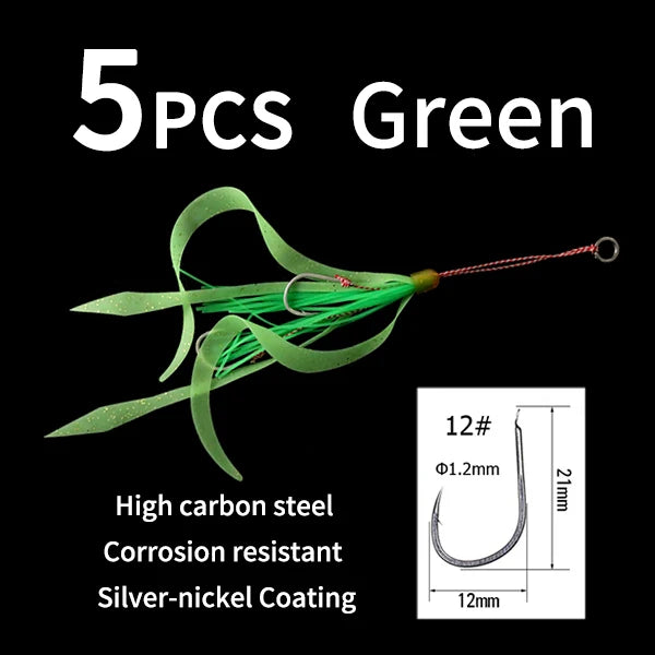 Ellllv Saltwater Snapper Fishing Silicon Rubber Skirts 12# Twin Assisted Hooks For Marlin Inchiku Tai / Kabura Slider Jig Lure