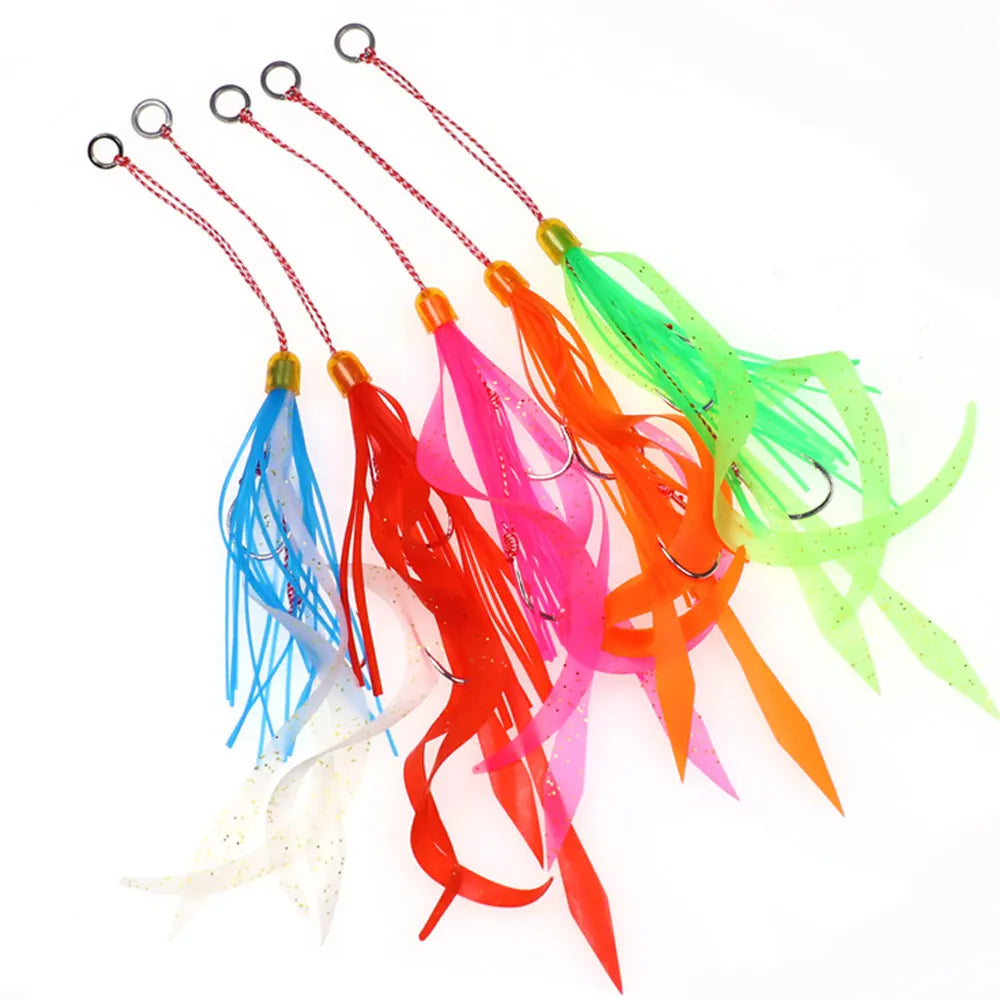 Ellllv Saltwater Snapper Fishing Silicon Rubber Skirts 12# Twin Assisted Hooks For Marlin Inchiku Tai / Kabura Slider Jig Lure