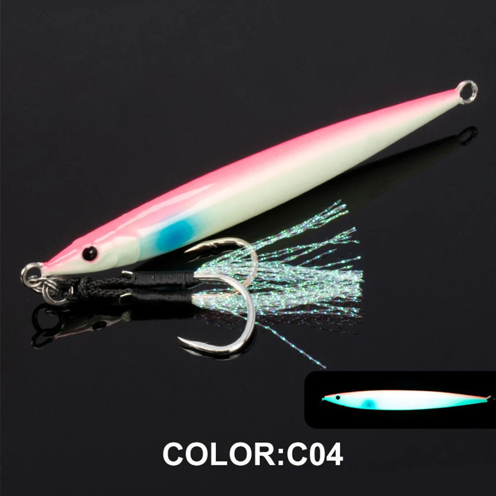 3D Shore Jigging Lure 60g80g100g120g150g180g Metal Jig Sea Bass Spoon Baits Boat Fishing Tackle for Tuna Mahi Marlin