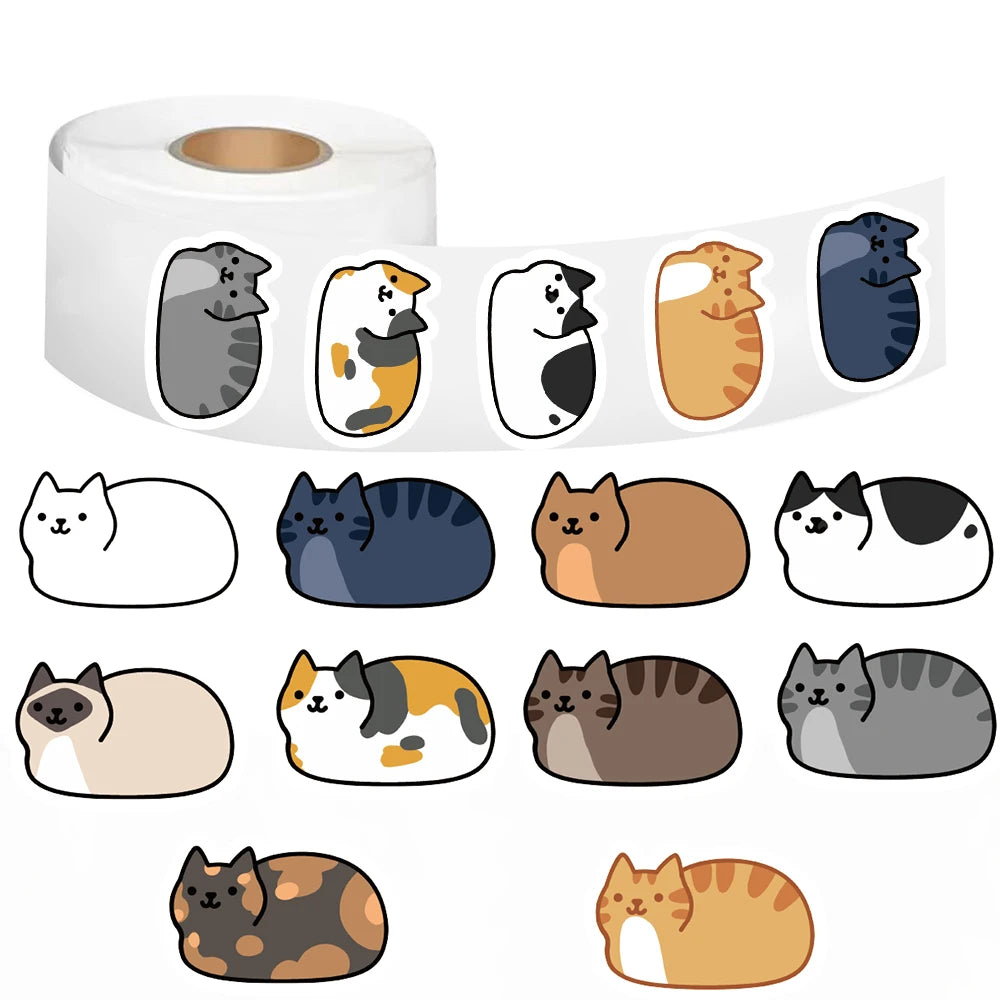 500PCS Kawaii Cartoon Cat Tuo Tuo Roll Stickers Skateboard Laptop Luggage Skateboard Phone Gift Waterproof Phone Cute Sticker 