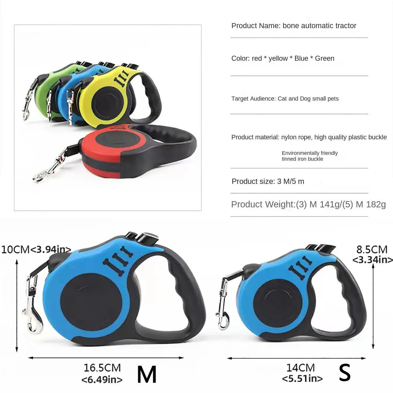 Dog Leash Strong Nylon Puppy Lead For Small Medium Large Dogs Automatic Retractable Durable 3m 5m