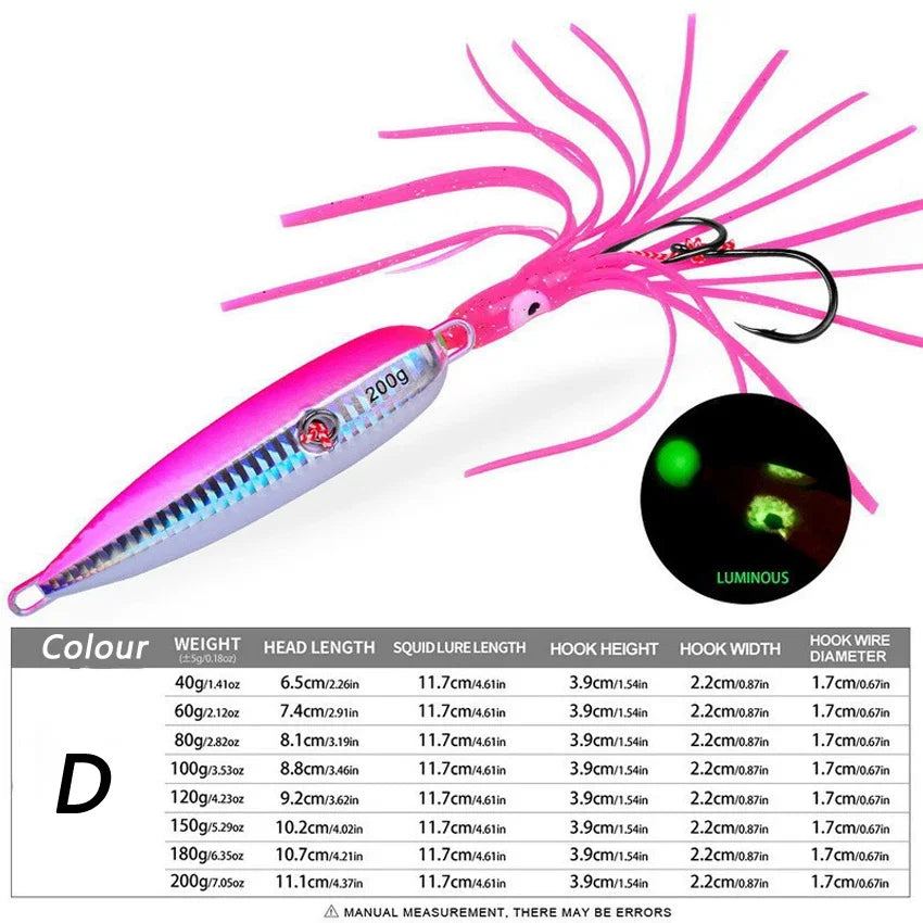 Inchiku Jig Lures 40g-200g - Luminous Squid Hook Saltwater
