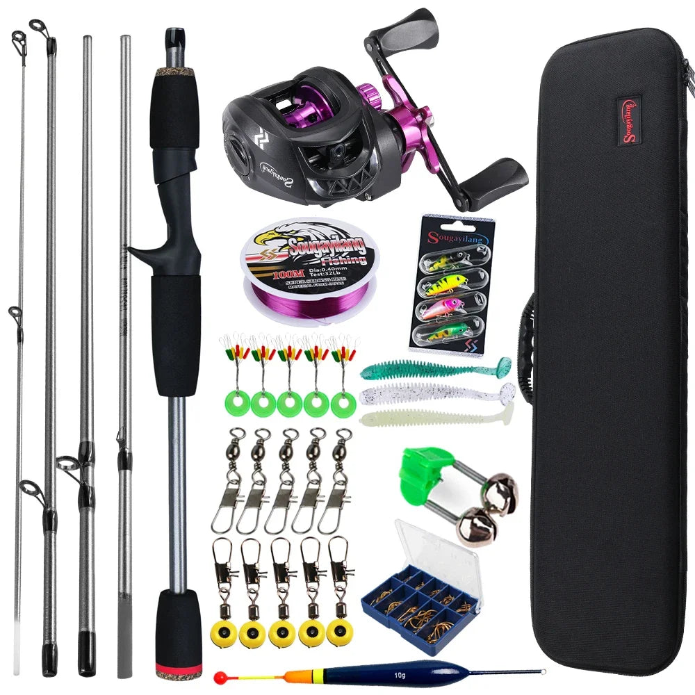 Baitcasting Fishing Rod and Reel Combo 5 Section Fishing Rod and 7.2:1 Gear Ratio Reel Full Kit forSport Fishing