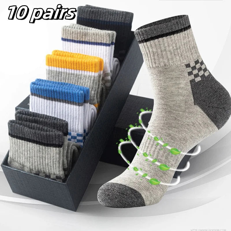 Breathable Sports Bamboo Fiber Men’s Socks Sweat Absorption 10/5/3pairs
