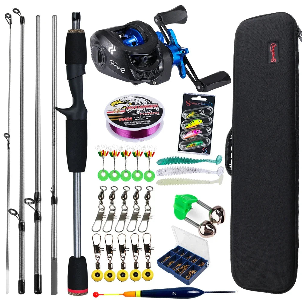 Baitcasting Fishing Rod and Reel Combo 5 Section Fishing Rod and 7.2:1 Gear Ratio Reel Full Kit forSport Fishing
