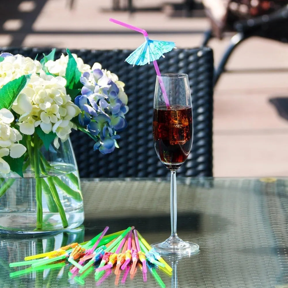 50pcs Umbrella Parasol Drinking Straws Hawaiian Beach Cocktail Party Decorations Supplies