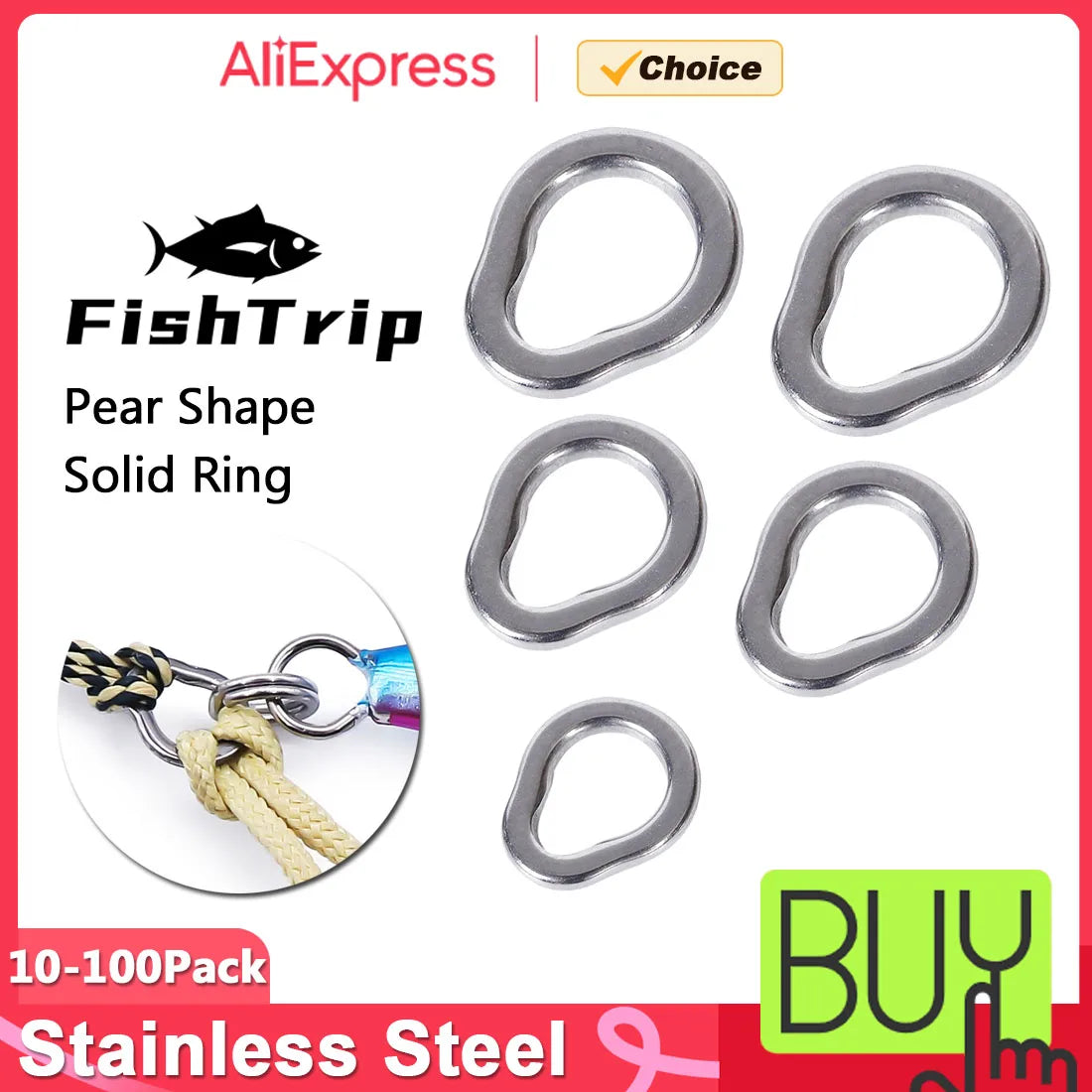 FishTrip Solid Ring Pear Shape Stainless Steel Saltwater Fishing Accessories 200-350lb.