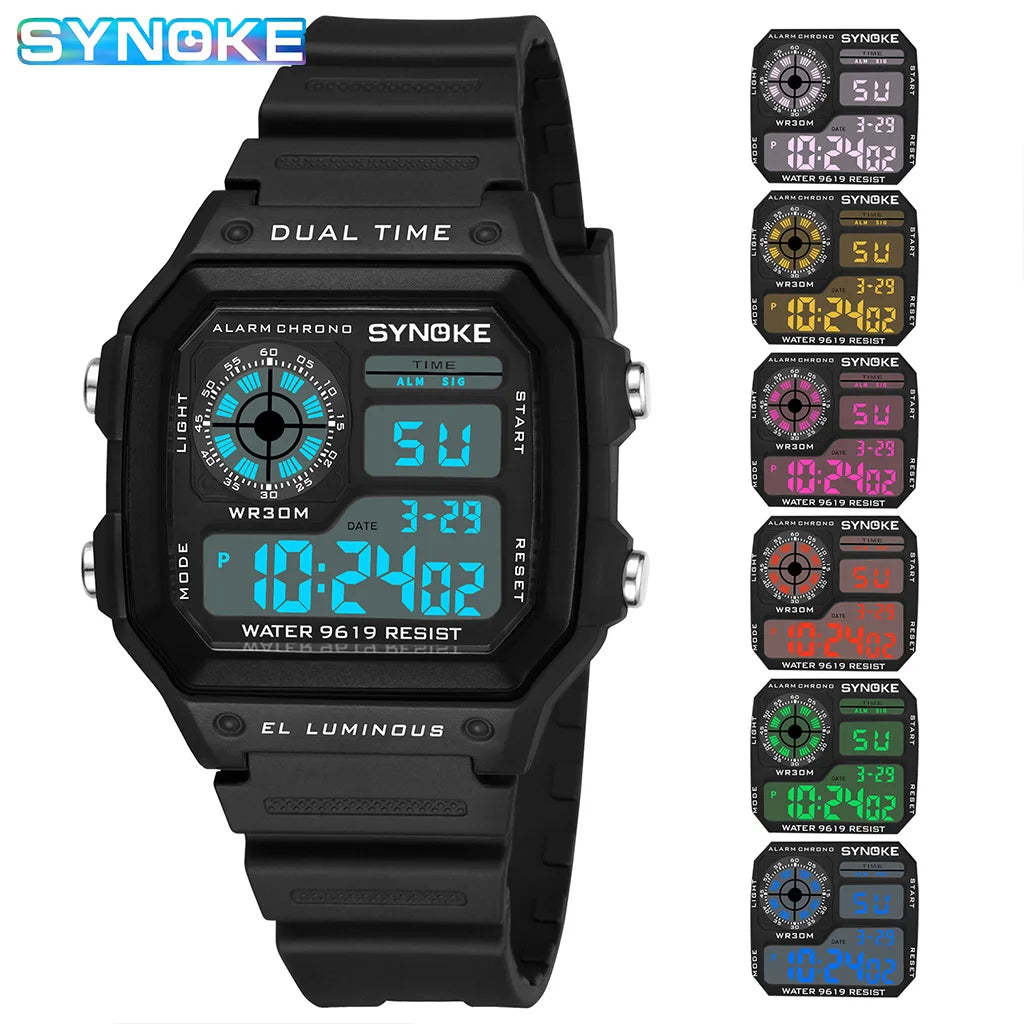 Mens Digital Watches Luminous Multifunction Waterproof Wristwatch Outdoor and Running