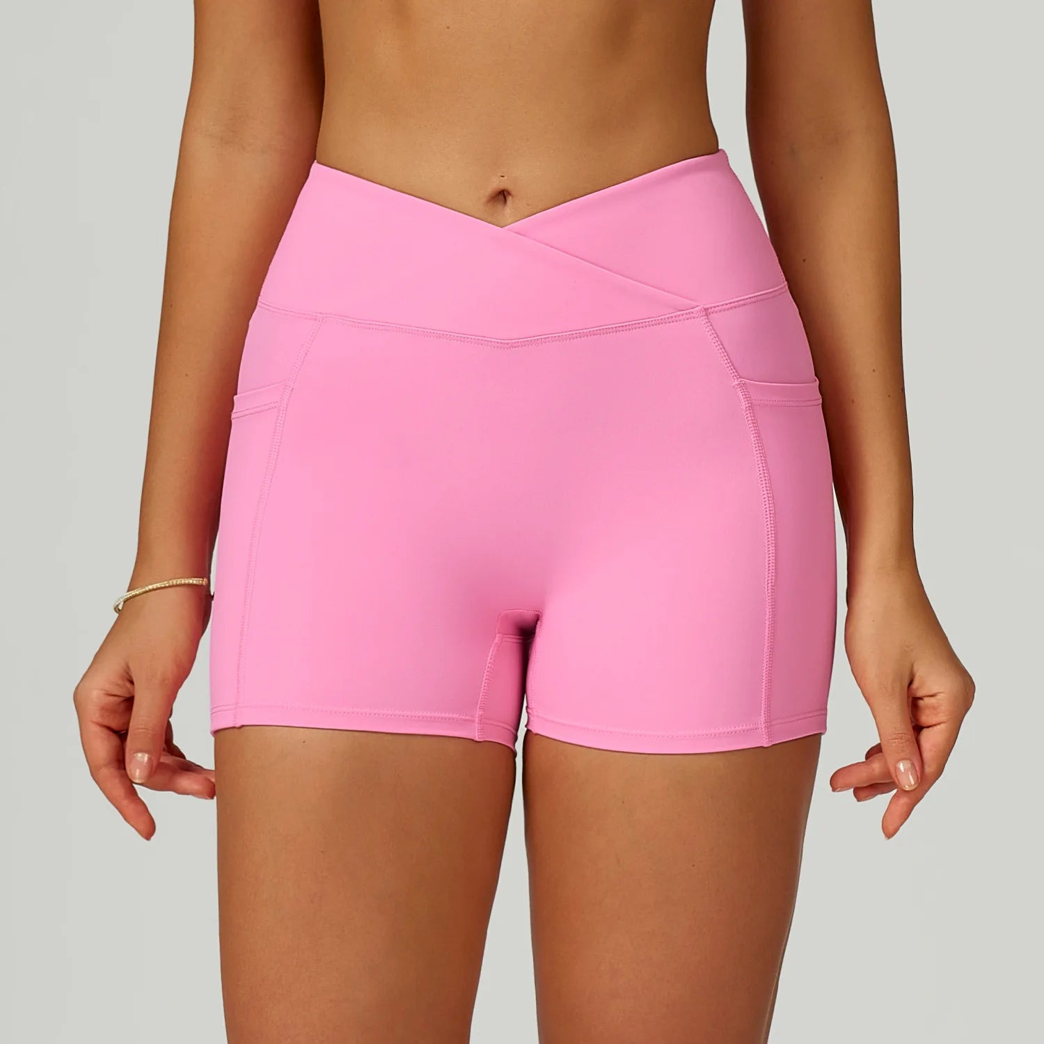 Women’s High Waisted Yoga Shorts Cross Waistband Tight Fitting Activewear