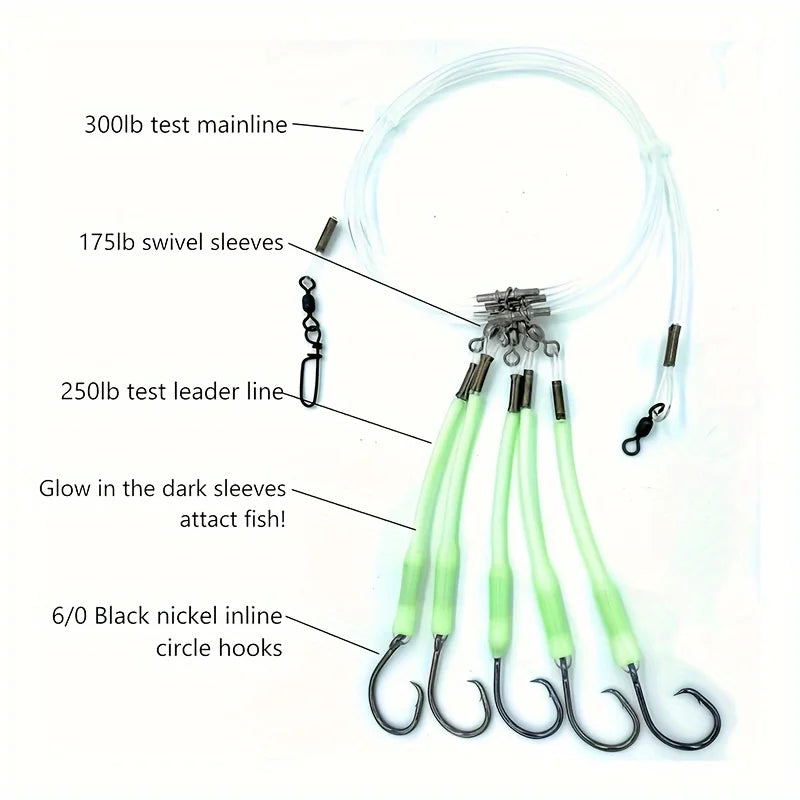 Big Game Fishing Hook Rig with 5 Hooks 1 Piece