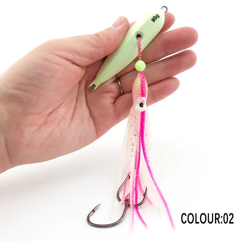 1Pcs Inchiku Jig Lures 40g-200g Slow Metal Jig Luminous Squid Hook Sinking Saltwater Spinning Fishing for Marlin Snapper Grouper
