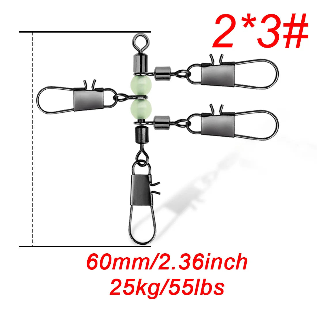 FishTrip 3 Way Swivels 10Pcs T Shape Cross Line Swivel with Glow Beads for Surf Fishing Connector Swivels Interlock Pin