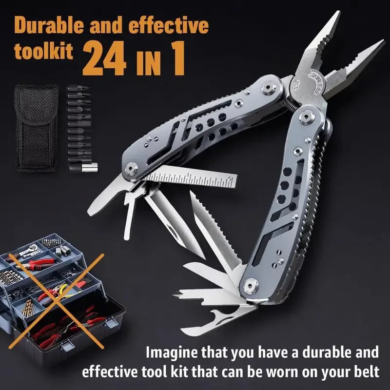 TrailForge 24 In 1 Multitool Pliers - Durable Titanium Bits