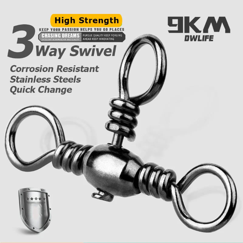 3 Way Swivels 25~100Pcs Swivels Fishing Tackle Catfish Tackle Stainless Brass Catfish Surf Rigs Saltwater Fishing Barrel Swivels