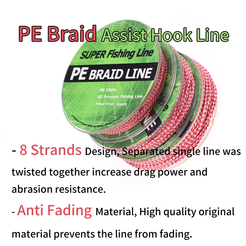 8 Strands PE Braided Assist Hook Trolling Line 70-200LB 10M