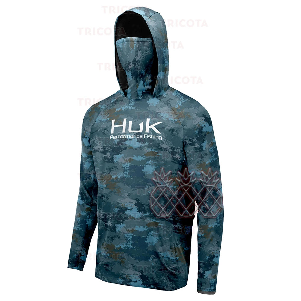 Huk Fishing Shirts Men Long Sleeve Hooded UPF - Breathable