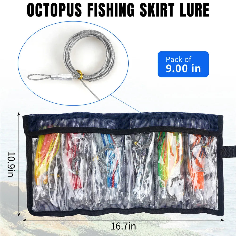 6pcs 6/9inch Saltwater Trolling Lure Squid Skirts Deep Sea Fishing Lure Tuna Marlin Shark Mahi Trolling offshore Big game Fish