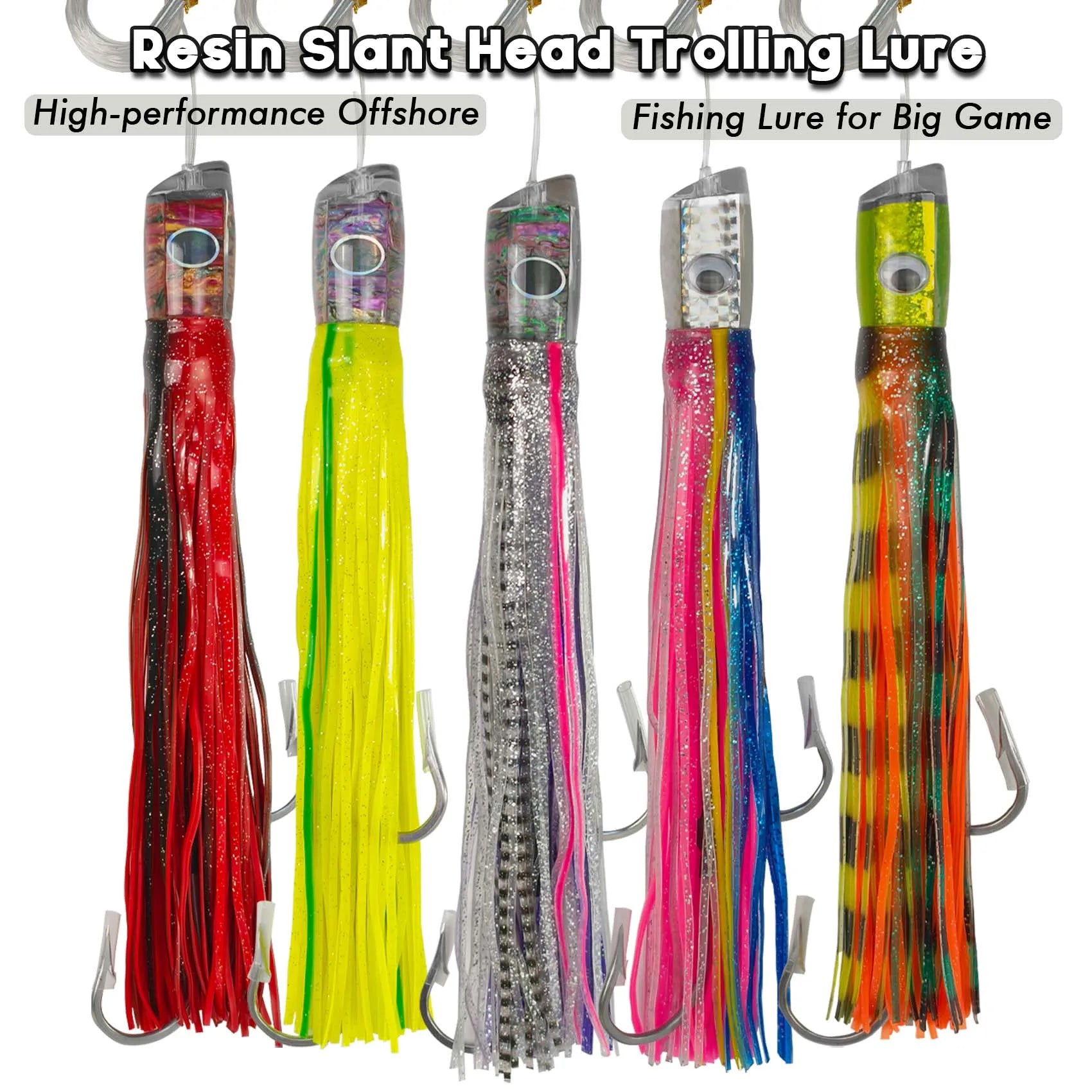 Aventik Resin Slant Head Trolling Lure with 3D Eyes and Dual-Layer Silicone Skirt for Tuna Mahi Mahi, Marlin, Wahoo and Sailfish