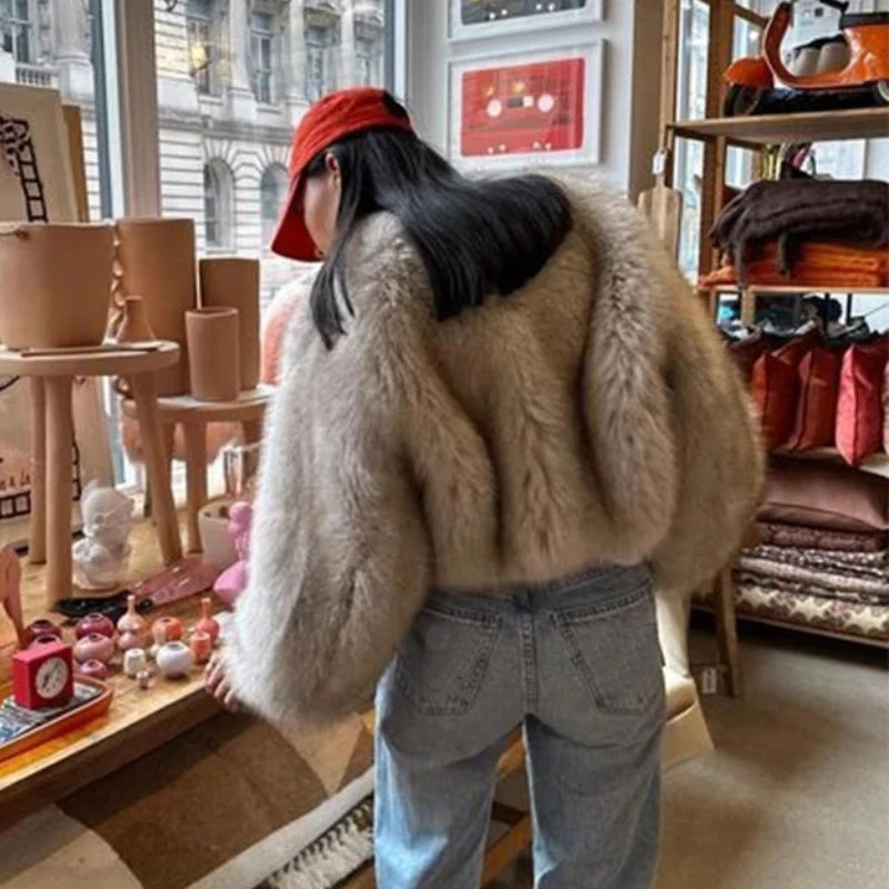 Lconic Luxury Cropped Faux Fur Coat Women Winter Fluffy Short Fur Jacket