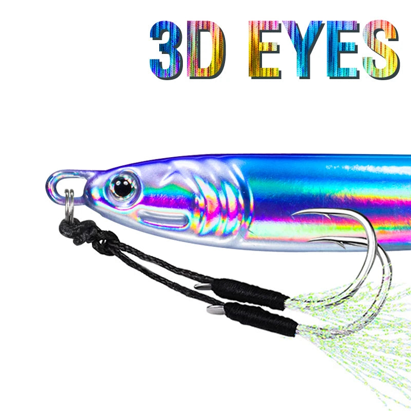 Fishing Jig Bait Lures 2X Assist Hooks 7 Colors 7Pcs 60g 80g 100g Fast Drops Luminous