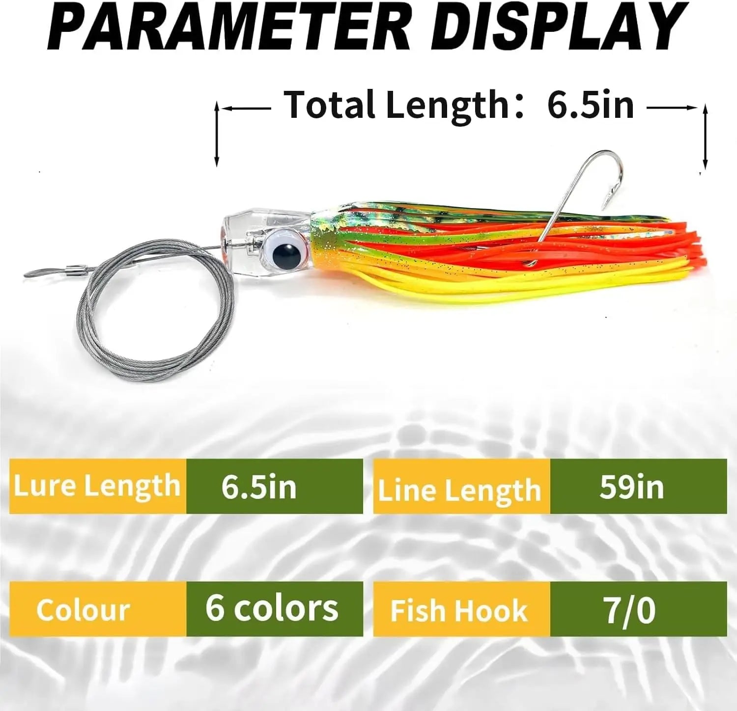 Trolling Fishing Lure Saltwater, Tuna, Marlin, Wahoo, Shark, Mahi 6.5 inch Squid Skirted