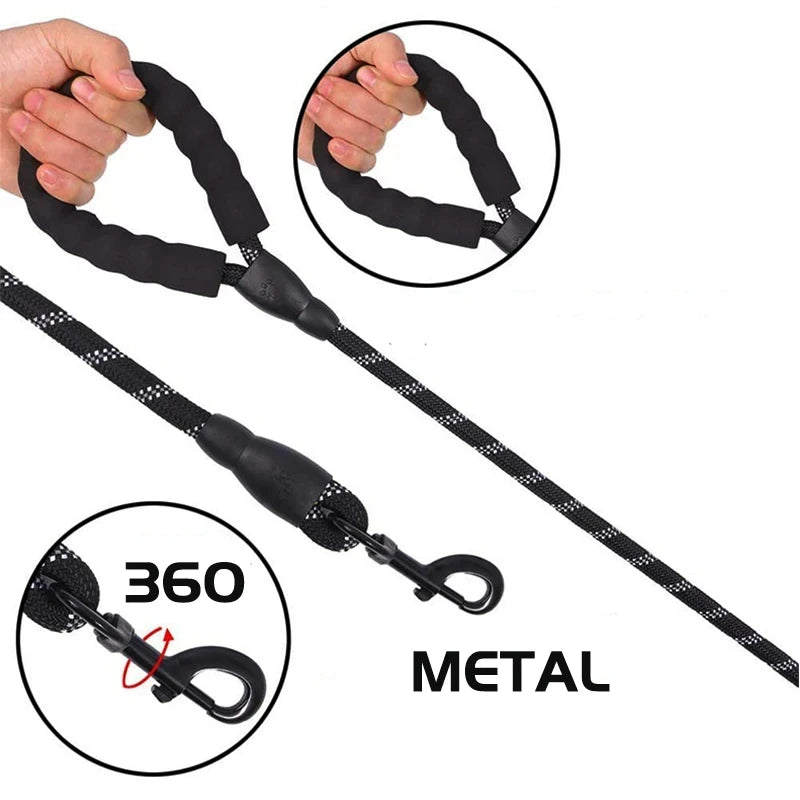 Reflective Dog Leash Padded Handle - Dual Traction for Strong Dogs Safety Control